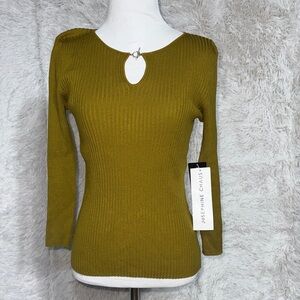 Josephine Chaus Olive Ribbed Knit Top